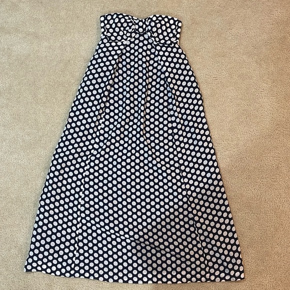 NWT J.crew women’s blue & white polka dot strapless maxi dress with bow detail. - Picture 3 of 14